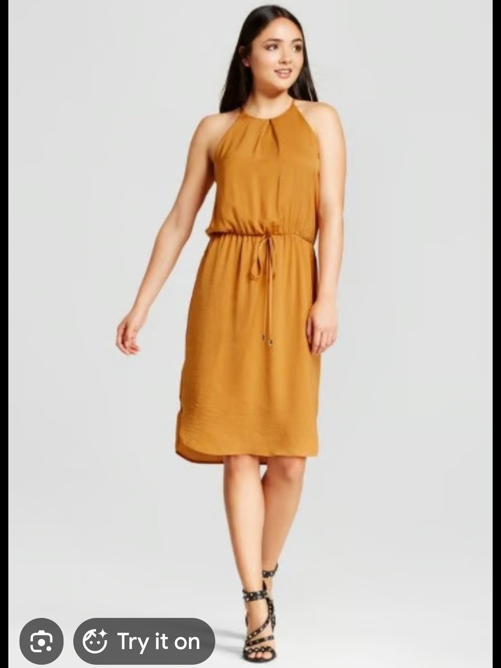 Mossimo Supply Co. Mustard Halter Midi Dress with Drawstring Waist